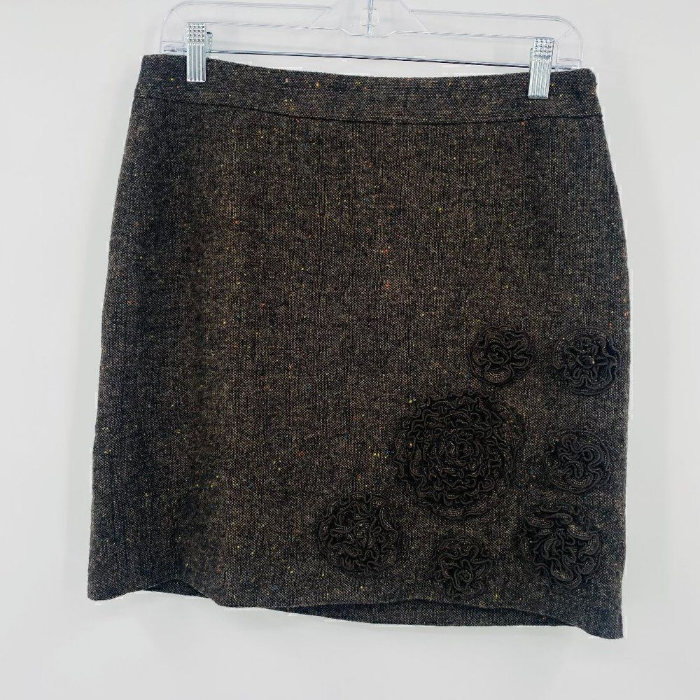 LOFT Womens Size 4 Gray Wool Floral Applique Mini Pencil Skirt